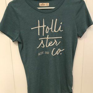 Teal Hollister Tee with Stitched Graphic